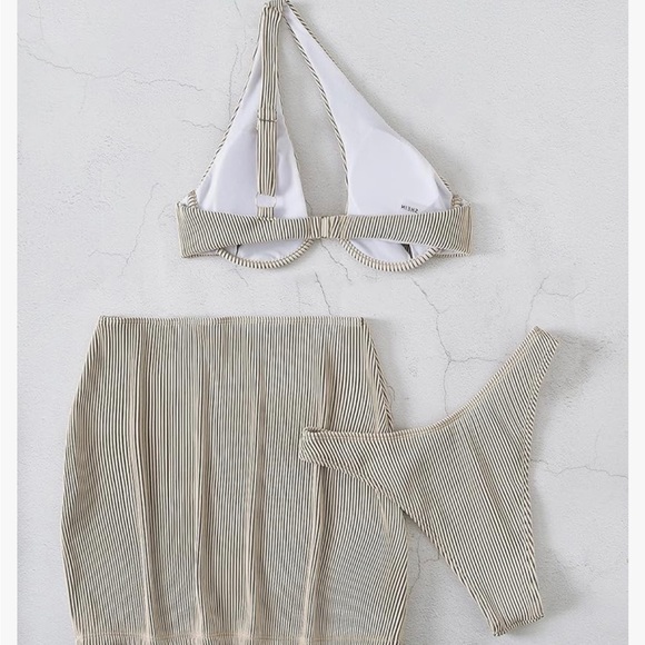 Women's 3 pcs Textured One Shoulder Push Up Underwire swim - Picture 3 of 3